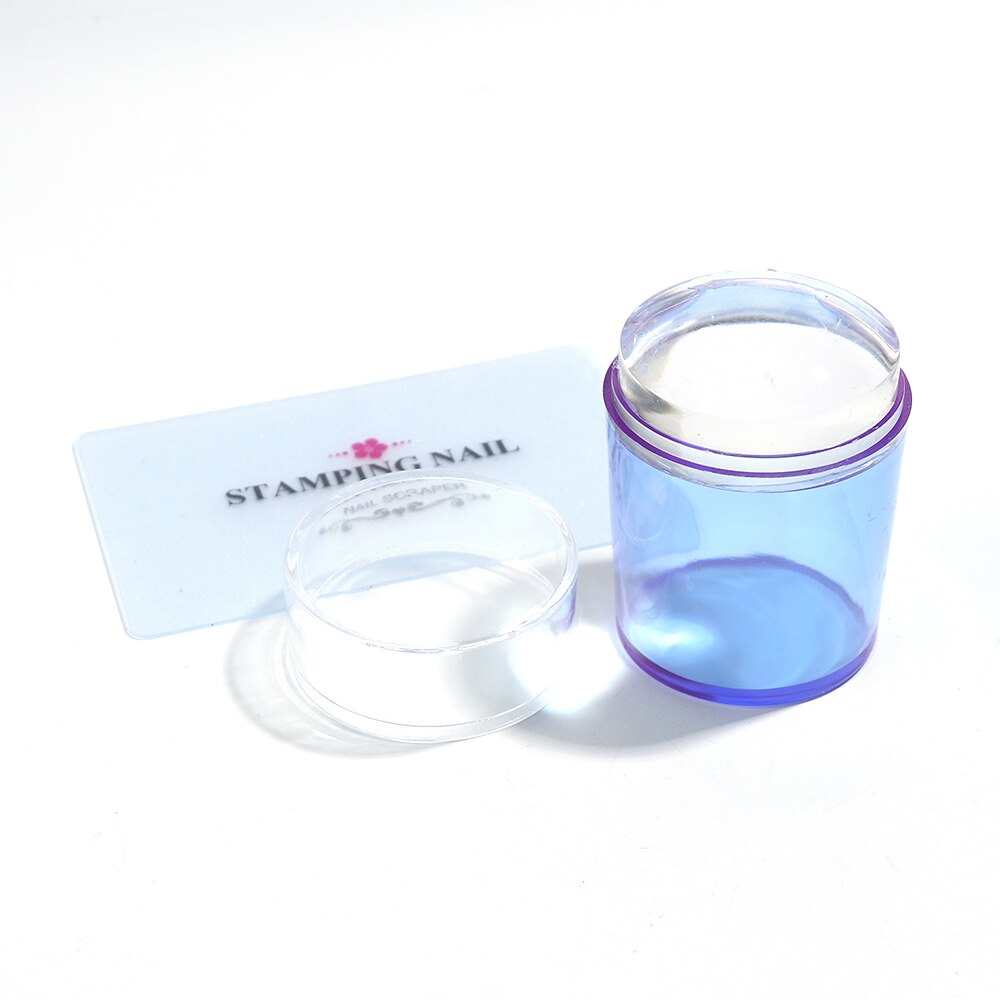 1 einstellen Französisch Nagel Stempel Mit Schaber Runde Silikon transparent Weichen Kopf Nagel Kunst Stempel Polnischen drucken Transfer Werkzeuge GL621: 1031-Violett