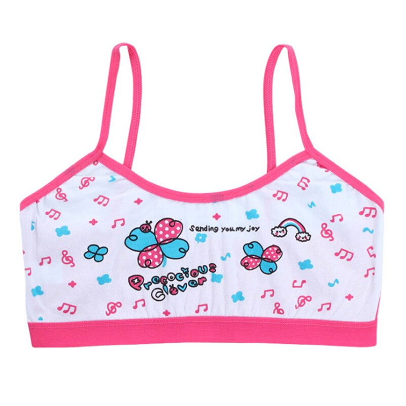 1pcs Teenage Girls Training Bra Kids Underwear Bras Cartoon Girls Vest Crop Top 8-14years Cartoon Prints Bras Cute girl's Vest: rose red