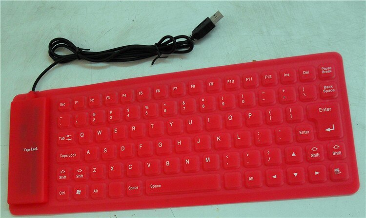 Foldable washable computer keyboard 85 key portable mini USB flexible waterproof soft silicone gaming keyboard computer laptop: red