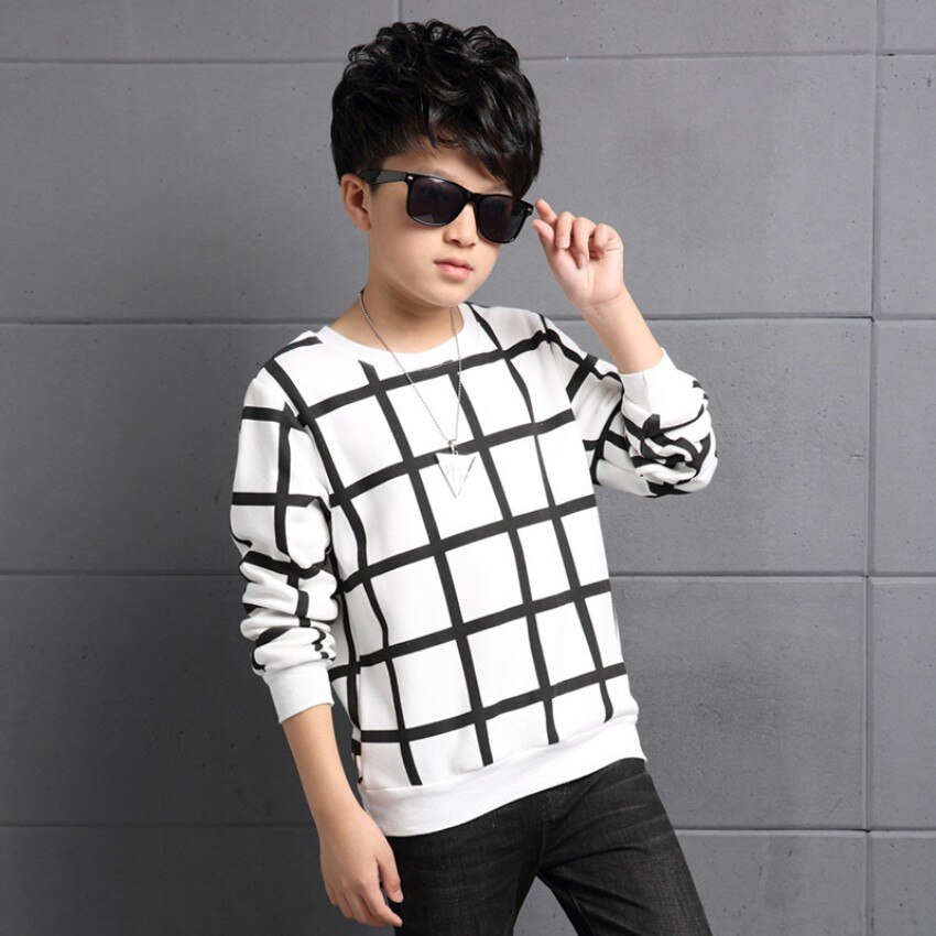 Trui Herfst Kinderen Lange Mouwen T-shirt Kinderen Kleding Jongens Knit Jumper Trui Wit Rooster Patchwork Tee Tops: 7