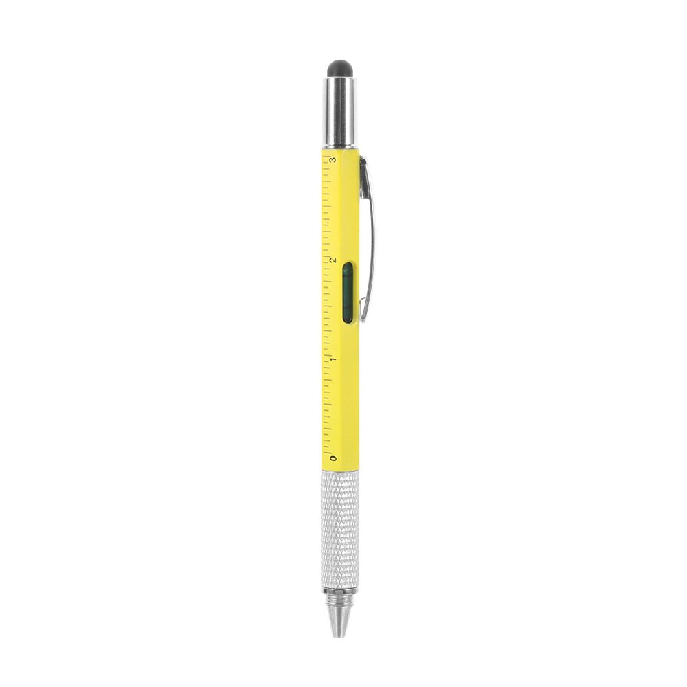 Multi-functional Capacitive Pen with Screwdriver Spirit Level Ballpoint Pen Mobile Phone Screen Touch Gadgets Construction Tools: yellow