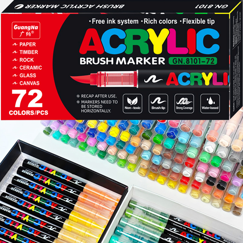 12-120 cores canetas de tinta acrílica marcadores de ponta de pincel marcadores de tinta para pintura em pedra de lona de madeira, presente de natal artesanato diy