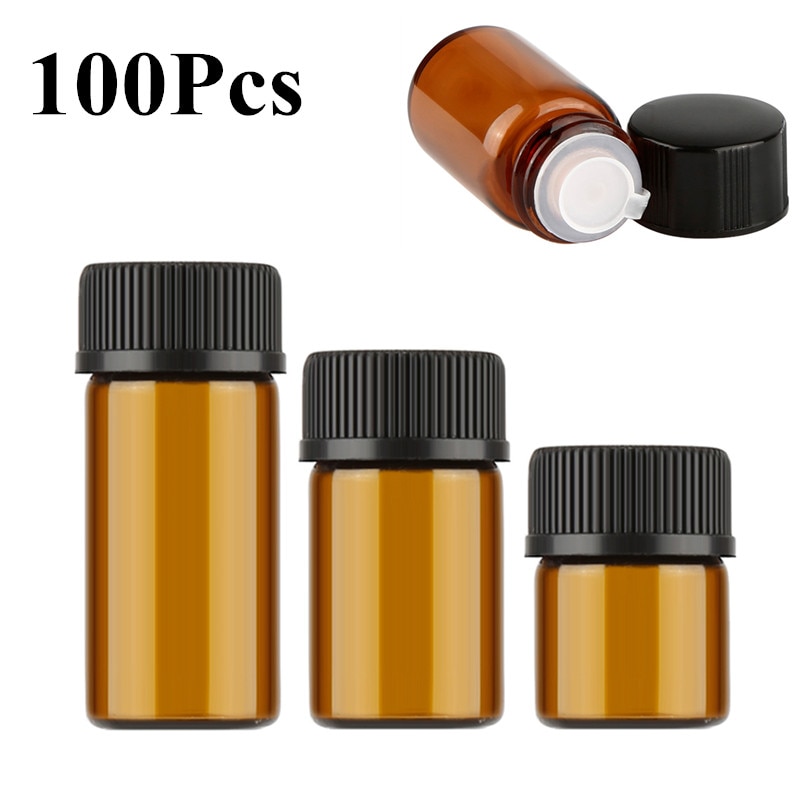 100Pcs 1/2/3Ml Mini Draagbare Hervulbare Lege Glazen Flessen Amber Kleur Aromatherapie Essentie Olie Reizen cosmetica Container