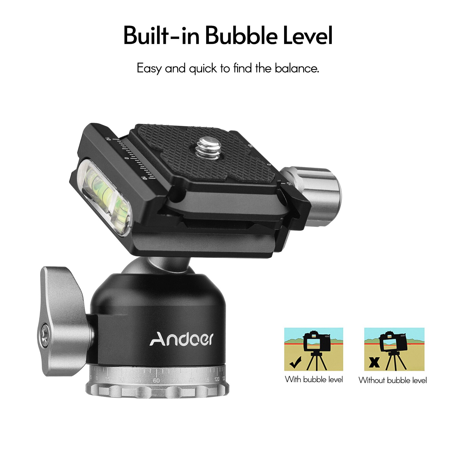 Andoer Compact Panorama Balhoofd Statief Mount Adapter Balhoofd Qr Plate 1/4 "Schroef Aluminium Cnc Bewerking 5Kg payload