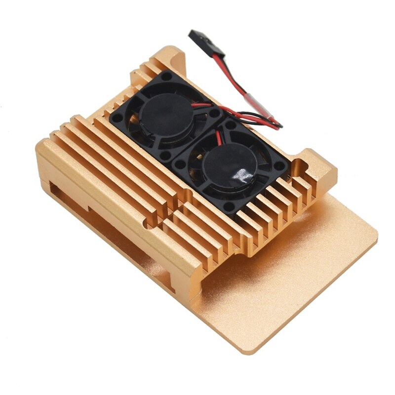 Voor Raspberry Pi 4 Model B + Cooling Shell Metalen Aluminium Case Radiator Fan (Goud)