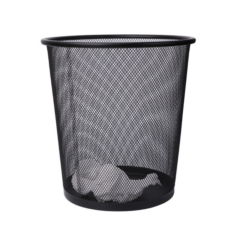 Metal Mesh Wastebasket Round Trash Can Recycling Bin Office Tools Supplies Black