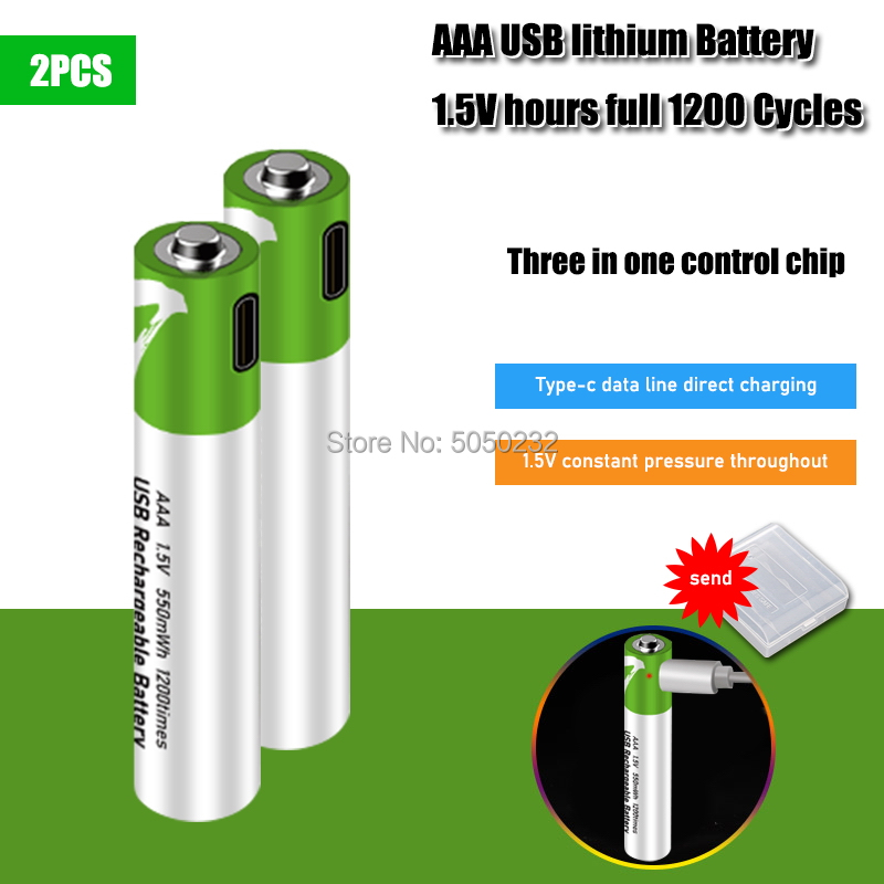 1,5 V Mirco USB Akku 550mwh AAA Spielzeug fernbedienung batterien Lithium-Polymer Batterie + Batterie lagerung Kasten: 2Stck Batterie
