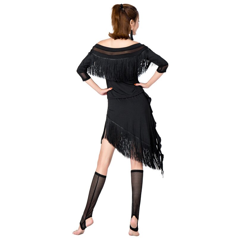 Disfraz de baile latino para mujer, traje de práctica de baile de salón, ChaCha, ropa de rendimiento, borla, Top de 2 piezas + falda, talla grande 3XL