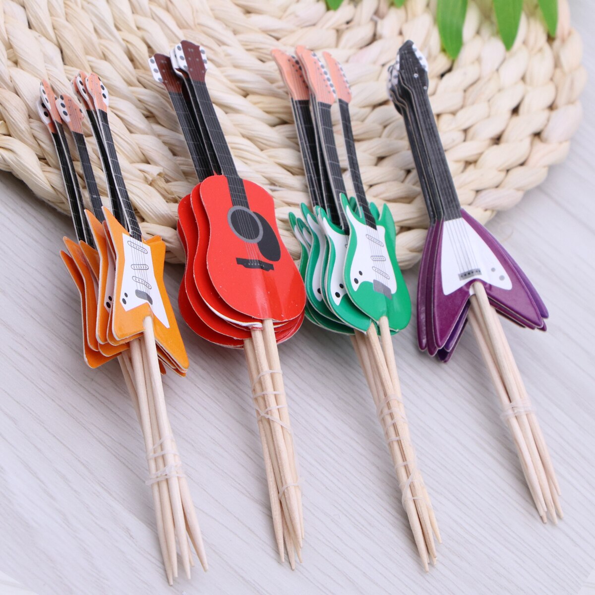 24 pçs guitarra cupcake toppers instrumento musical forma cupcake ferramentas de decoração bolo toppers para festa aniversário suprimentos a50