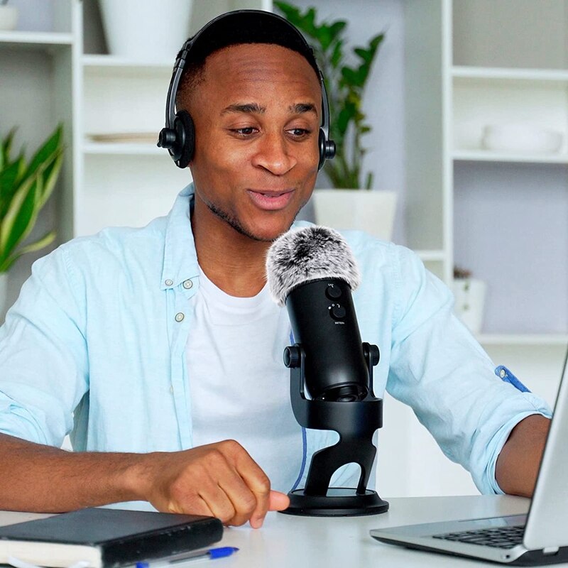 2 Pieces Microphone Furry Windscreen Muff Mic Wind Cover Fluffy Mic Cover For Blue Yeti Condenser Mic