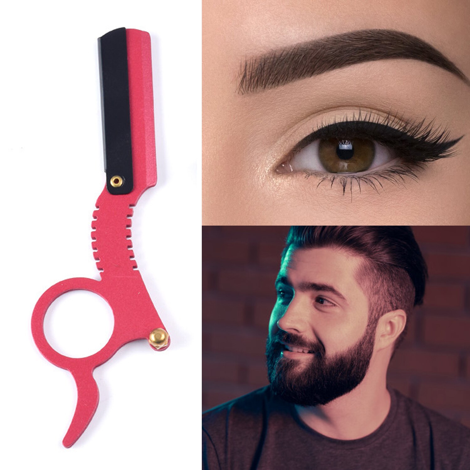 Multi-function Barber Beard Straight Edge Razor with 10 Knife Blades Eyebrow Trimming Blades Replaceable Beard Shaving Tools