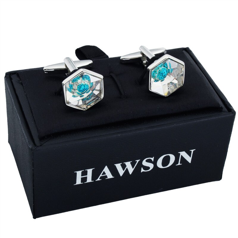 HAWSON Light Blue Cufflinks for Men Shirt Cuff links and Tuxedo Studs for Wedding Business Party