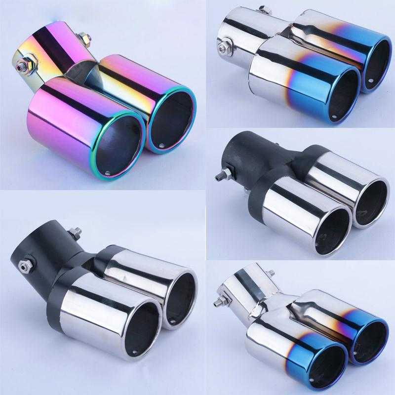 Car Vhielce Twins Curved Exhaust Tail Tip Pipe Muffler Silencer Universal