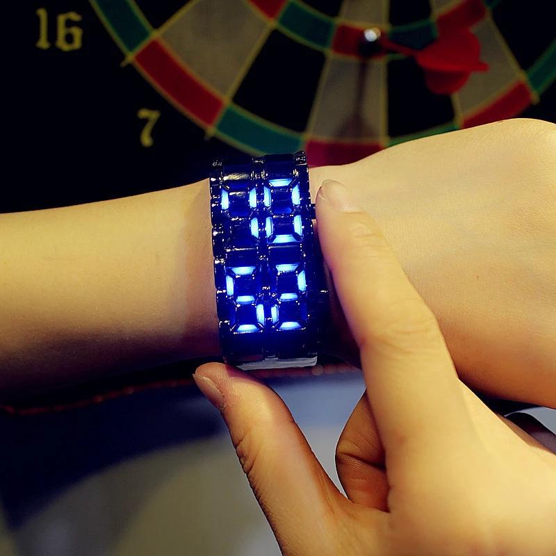 Blauw Lava Led Digitale Heren Horloge Stijl Ijzer Zwart Zilveren Armband Geïnspireerd Elektronische Horloge Часы Мужские