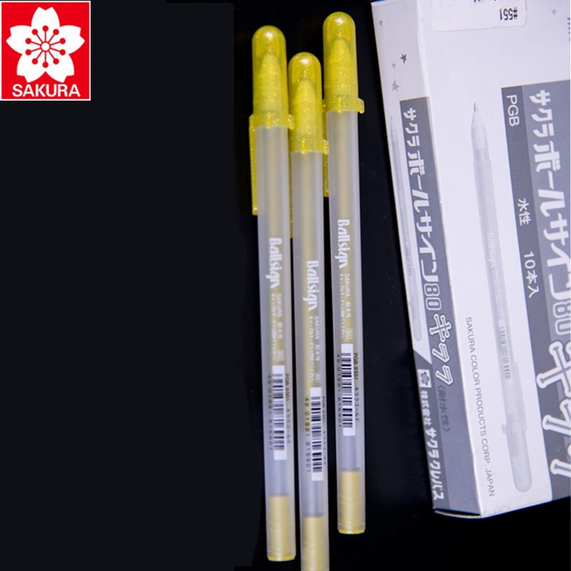 12 Pcs/Lot Sakura WHITE Gold Gelly Roll Water Based 0.7 mm XPGB#50 Gel Pen made in Japan
