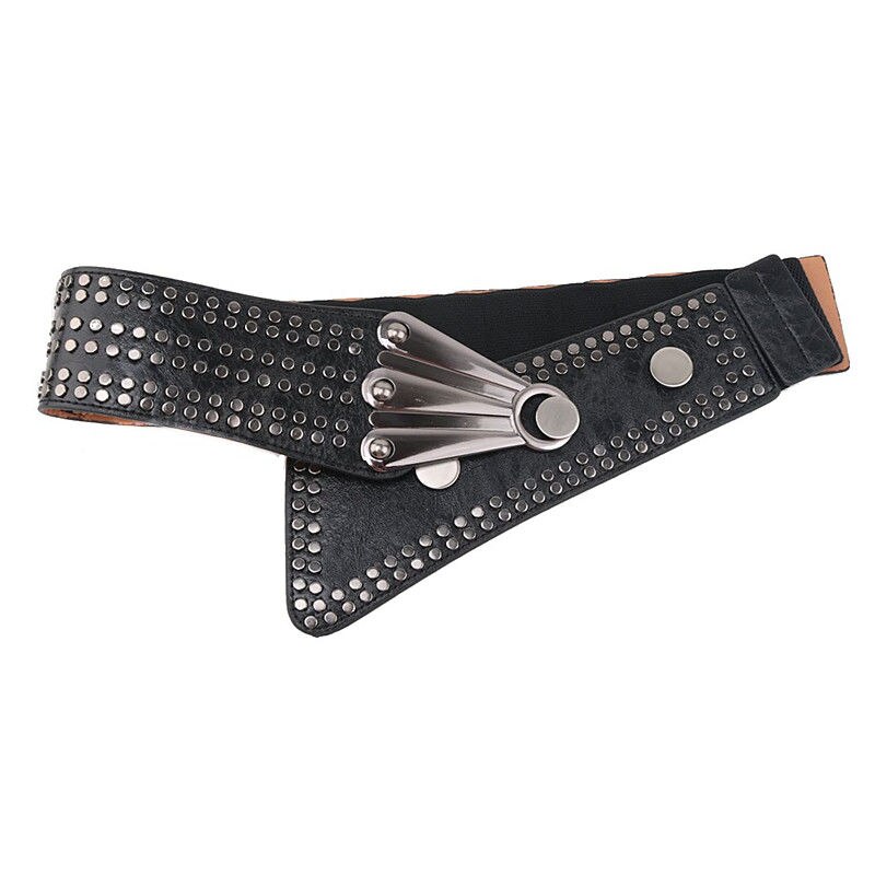 Black Leather Cummerbunds Female Woman Belt Punk Wide Women'S Belts Punk Rivet Stretchy Dress Waistbands Lady For Dress