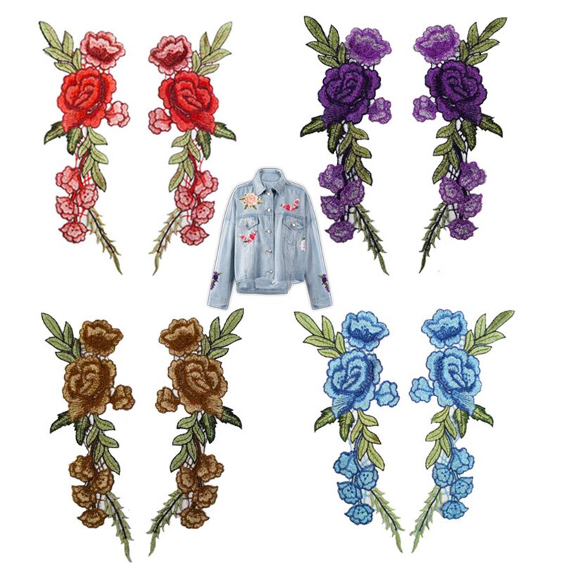 DIY Kleding Patch 1 PC/2 PCS Voor Jeans Badges Zak Naaien Borduren Ambachten Sticker Rose Bloem kleding Accessoires Applique