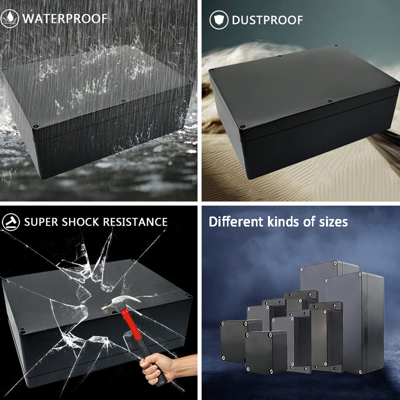 Caja de conexiones eléctricas a prueba de agua IP67, cajas de proyectos de plástico ABS negro, caja de proyectos electrónicos DIY, caja de fuentes de alimentación 290