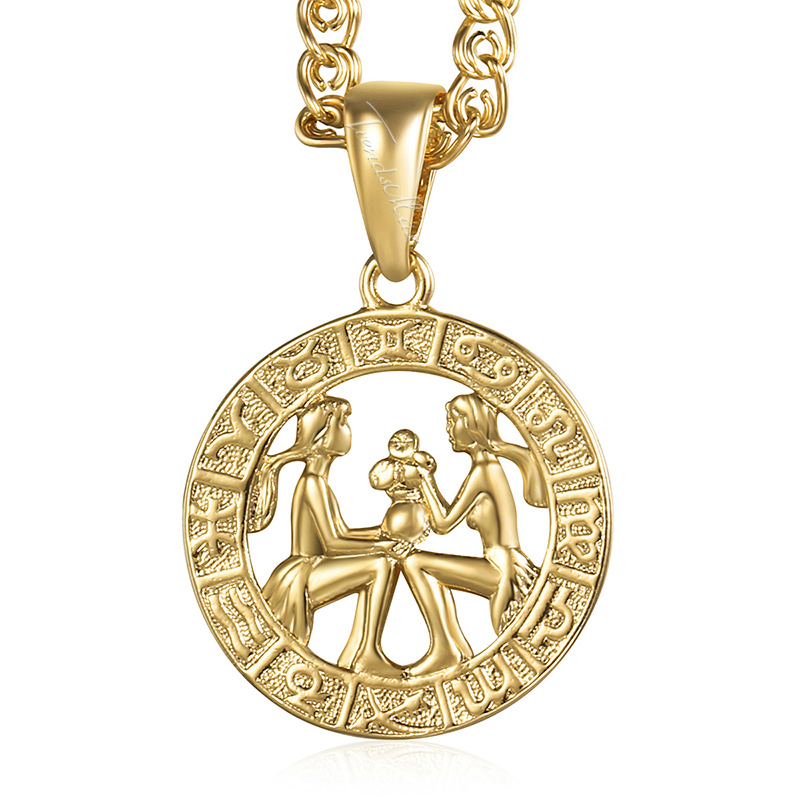 Davieslee 12 Horoscope Zodiac Sign Pendant Necklaces For Women Men Gold Color Aries Leo 12 Constellations DGPM24: green / Rhodium Plated