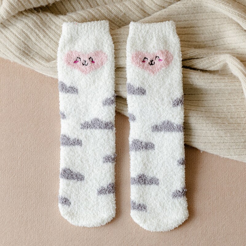 Winter thick warm ladies warm socks kawaii Christmas cartoon cow duck cat socks printing funny women year socks: 8