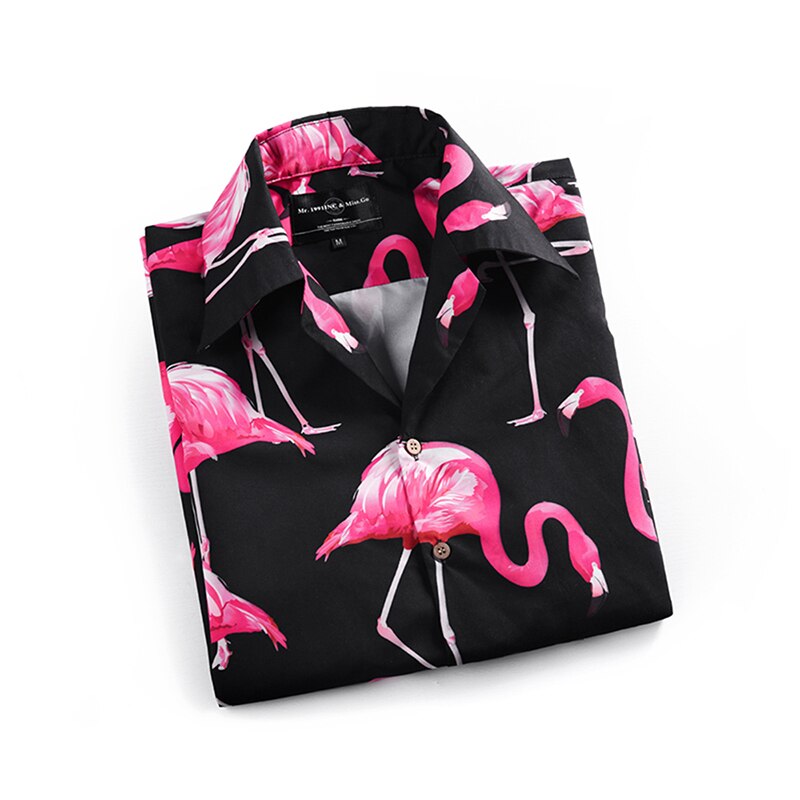 Lös flamingo skjorta för män sommar fritid tryck kortärmad stor storlek skjorta par casual toppar hawaiian skjorta