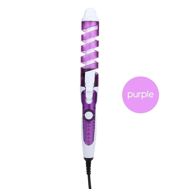 Portable Wireless Automatic Curling USB Rechargeable Hair Curler LED Display Temperature Adjustable Styling Tool Hair Device: Purple EU PLUG