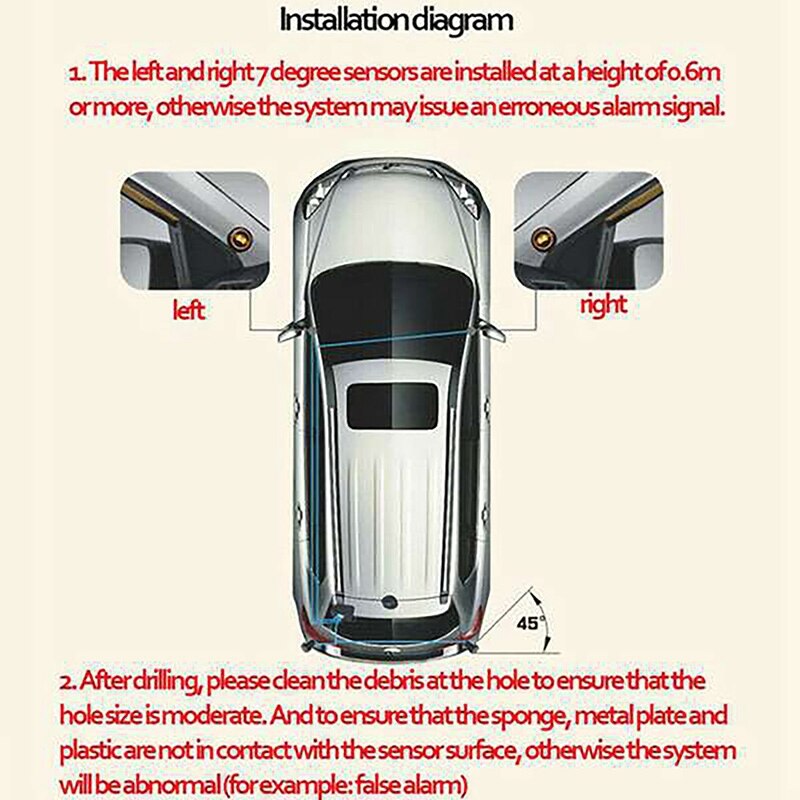 Car Blind Spot Monitoring System Ultrasonic Sensor Distance Assist Lane Blind Spot Detection System