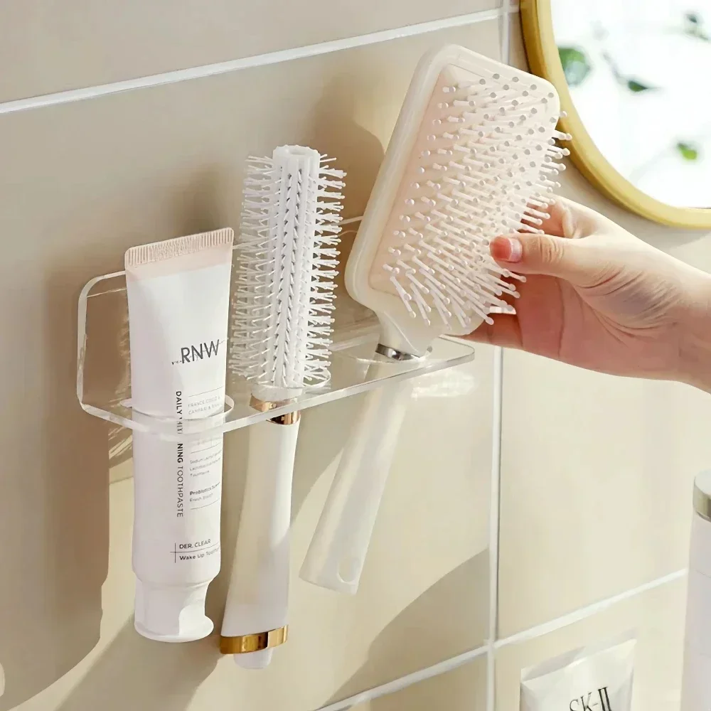 Organizer Acrylic Storage Comb HolderShelf Clear Transparent Wall-Mounted Hair Brushes Rack Bathroom Accessories Home Shelves