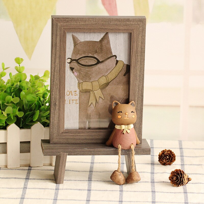 6 polegada criativo resina de madeira japonesa 3d dos desenhos animados gato bonito moldura da foto dos desenhos animados quadros de mesa decoração para casa para sala de estar crianças presente: B