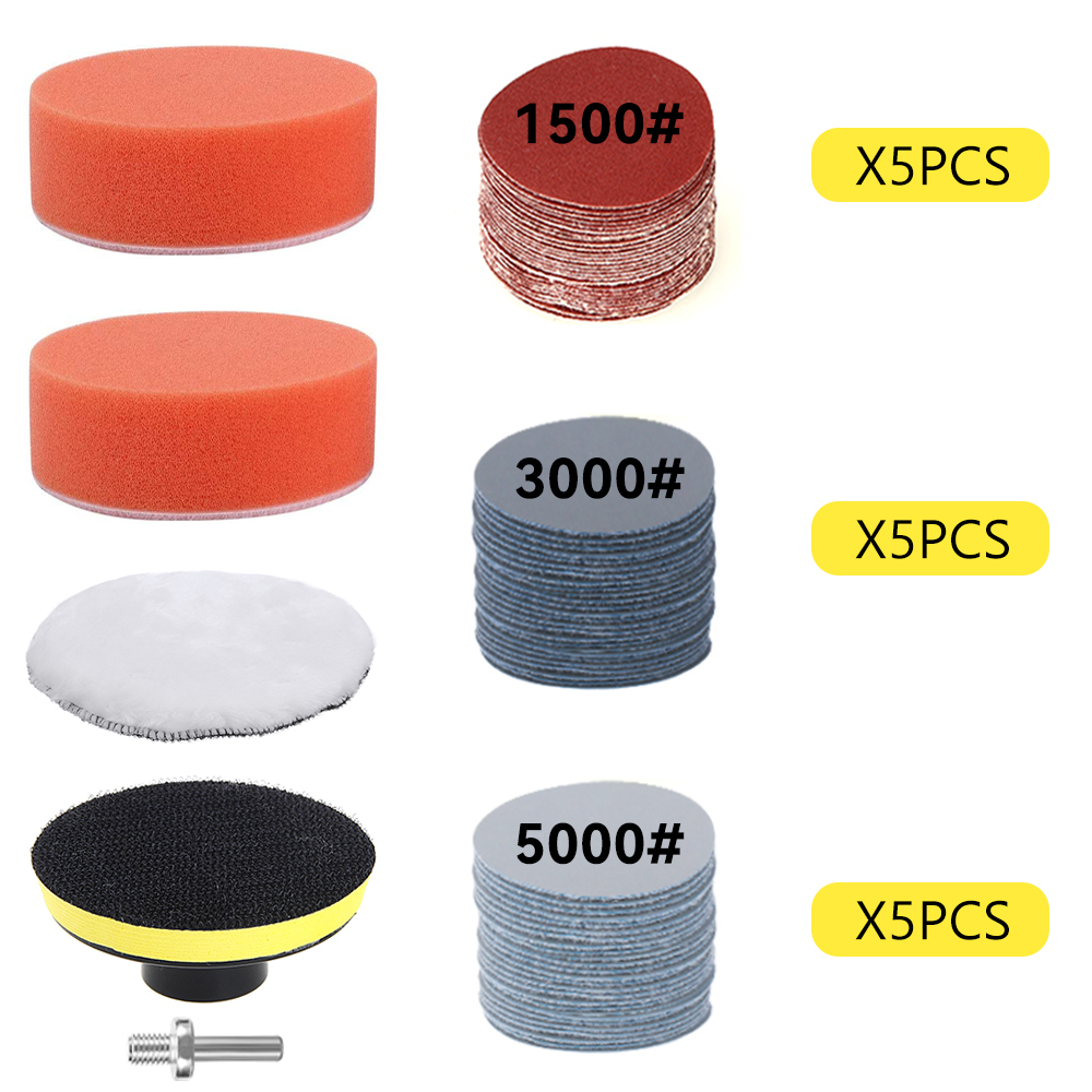 Kit de restauración de faros, herramientas de renovación de limpieza y lavado de detalles de coches, papel de lija, esponja para encerar, almohadilla de pulido, disco de lijado