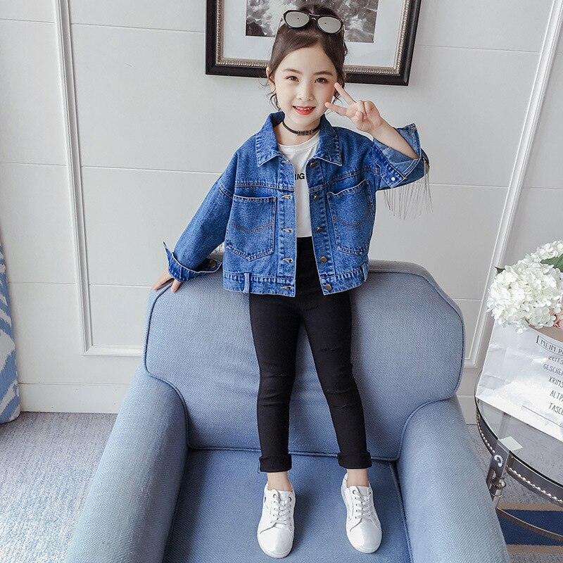 Denim Jasje Voor Meisjes Denim Jassen Mode Kinderen Lente Herfst Jas Kinderen Kwastje Jas Tiener Meisjes Jas Meisjes jas