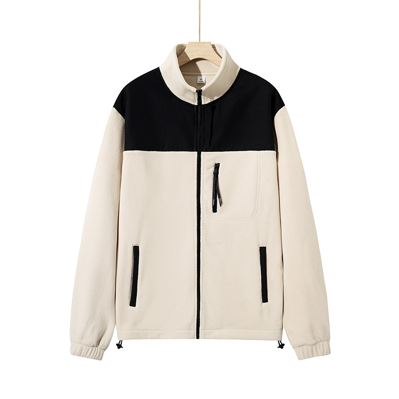 Chaqueta Polar cálida de invierno para hombre y mujer, abrigo Polar de doble cara, sudadera informal de felpa a prueba de frío, Color de empalme que combina con todo: XXL / Beige