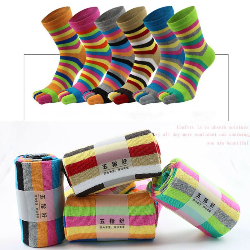 Neue Frauen Lustige Streifen Kappe Socken Baumwolle Fünf Finger Socken Casual Weiche Socken Mit Zehen Bunte Socken 6 farbe
