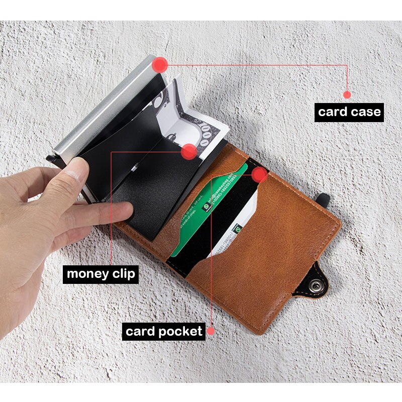 SEEKRID – porte-cartes en cuir souple, blocage RFID, porte-cartes de crédit en métal en aluminium, étui mince pour cartes, Mini portefeuille avec poche