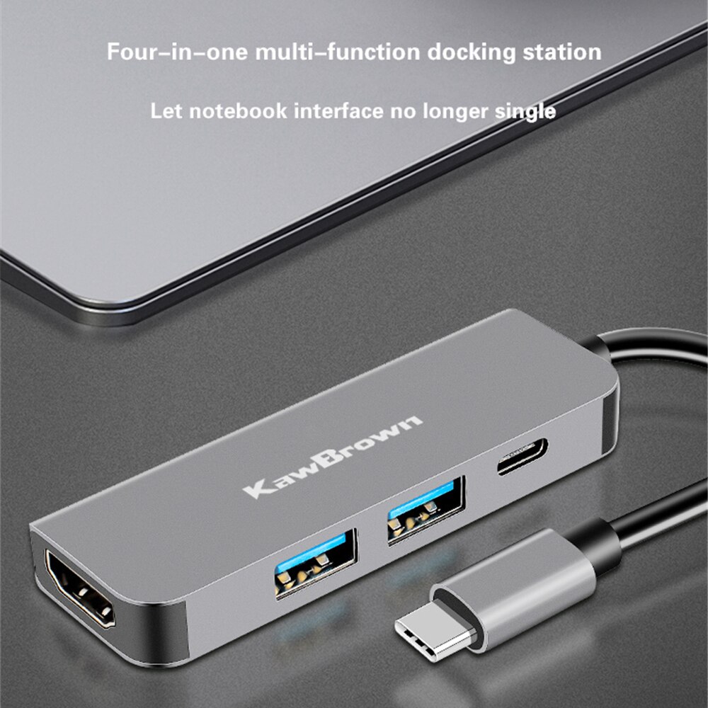 Kawbrown 4 In 1 Multi Usb C Docking Station Ondersteuning Type C Usb 3.0/Hdmi 4K/pd Lading Voor Laptop Macbook Xiaomi Huawei Otg