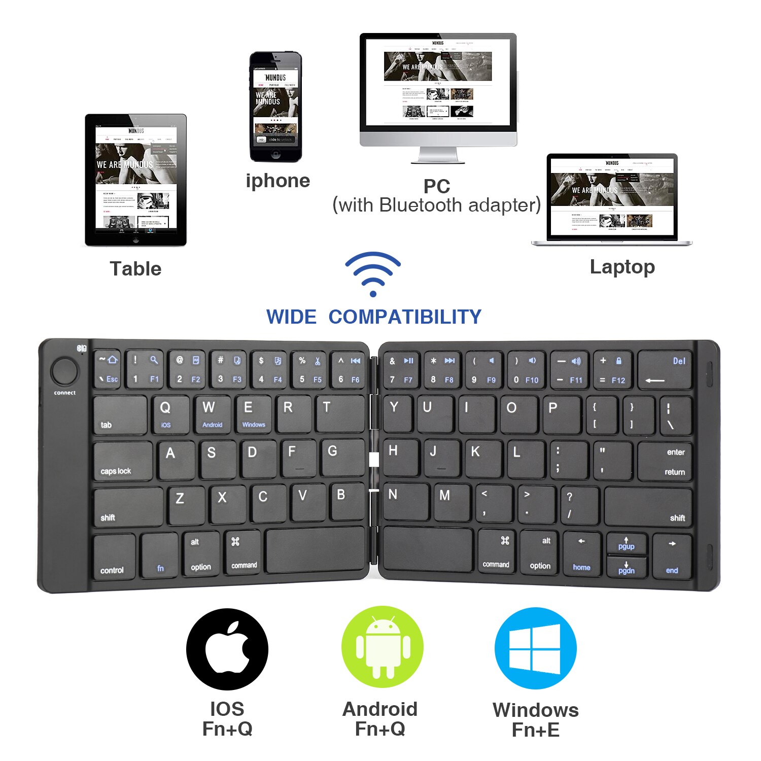 Et Opvouwbaar Bluetooth Toetsenbord, Jelly Kam Zakformaat Draagbare Mini Bt Draadloze Toetsenbord Met Touchpad Voor Android, windows, Pc