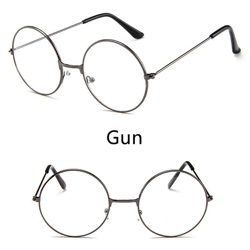 Evrfelan kvinnor män vintage runda glasögonbågar genomskinlig metall glasögonbåge svart silver guld glasögon stor båge: Pistol