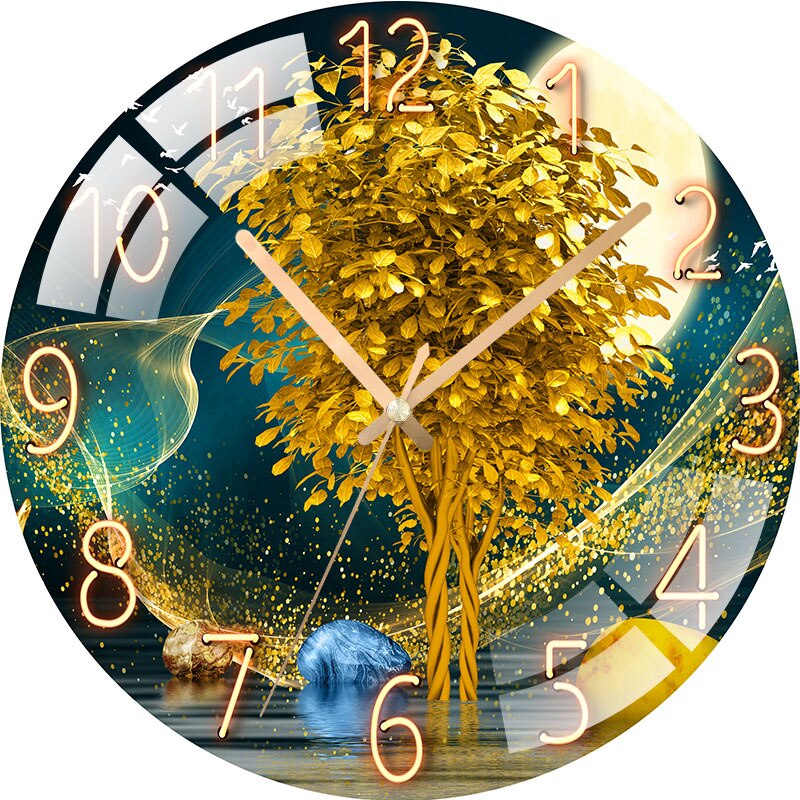Montre géante en marbre au moderne, corps en verre et cristal, grande horloge murale 3D décorée pour salon, mécanisme silencieux, décor de chambre à coucher: FCS1