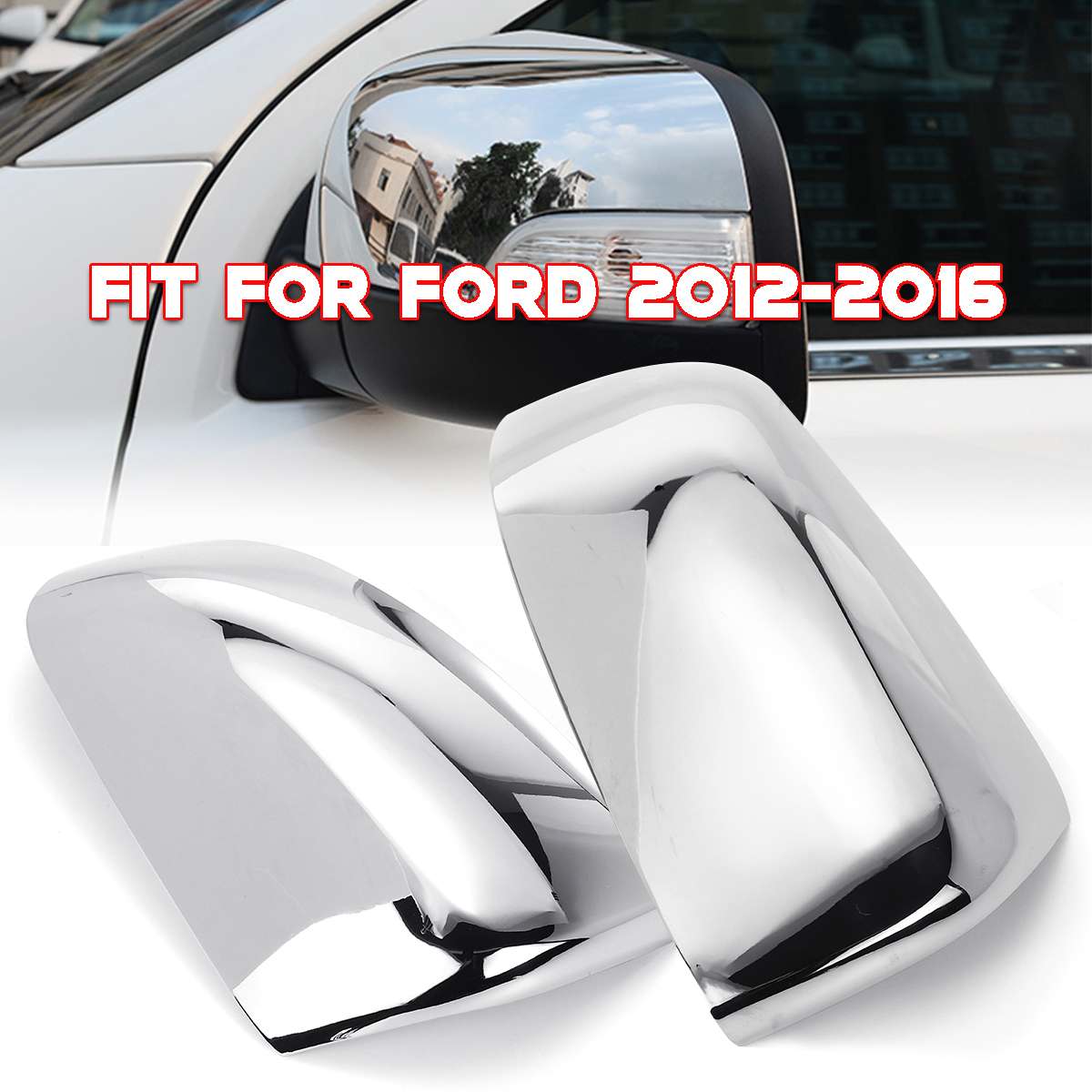 2Pcs ABS Chrome Rear View Side Exterior Mirror Covers For Ford Ranger Waterproof No Fade No Rust Glossy Mirror Surface