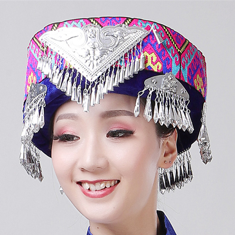 Hmong Miao Dance Hat For Women Traditional Clothing Hats With Tassel Accessories Festival Performance Headwear Vintage Headdress: 8