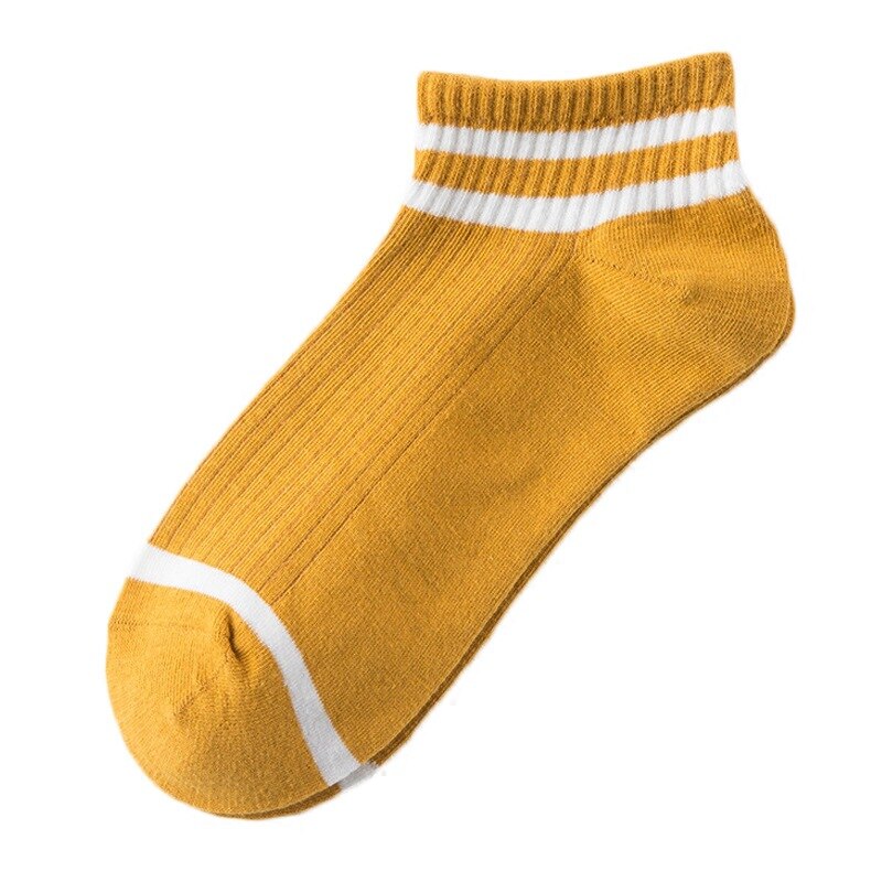 10 pieces = 5 pairs of women's socks shallow mouth Korean lovely summer cotton thin low top striped two bar tide boat socks wome: yellow