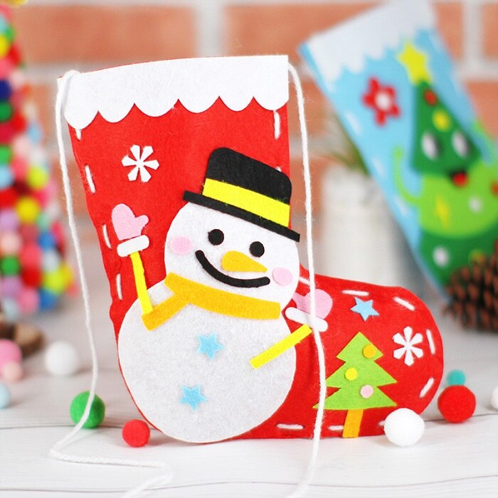 DIY Christmas Stocking Children Handmade Non-Woven Socks Craft Toys Materials Bag Kids Christmas: Snowman Red