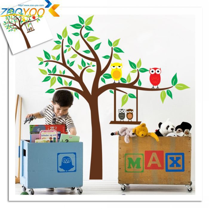 Zooyoo Xl Uil Scroll Boom Verwijderbare Muursticker Interieur/Kids Nursery Cartoon Mural Sticker Muurtattoo