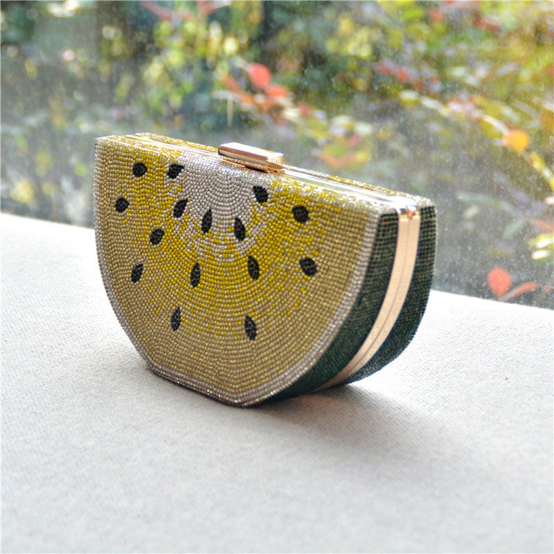 Watermelon shape cute evening clutch bags Women&#39;s luxury Small diamonds purses and handbags chain shoulder bags B407: yellow