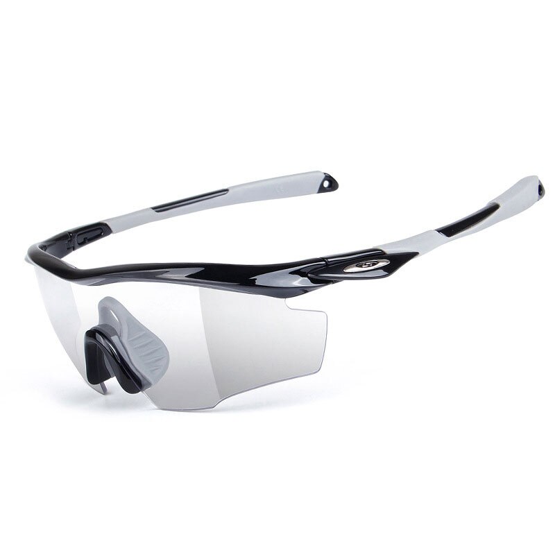 5 unids/set fotocromáticos gafas ciclismo bicicleta gafas hombres mujeres al aire libre deporte MTB gafas de sol gafas de Marco miopía: Black Gray