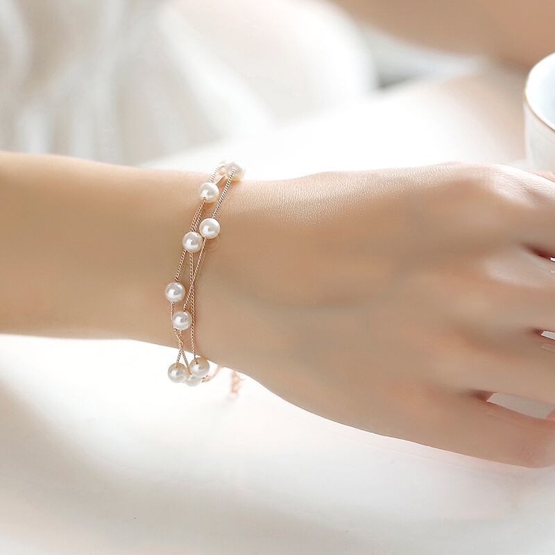 Eenvoudige Zoete Gesimuleerde Parel Armbanden Voor Vrouwen Mode Dubbellaags Sieraden Bijoux Leuke Armbanden en Armbanden