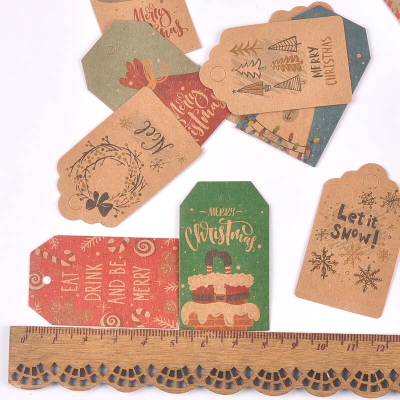 50 sztuk zawieszka z papieru pakowego na pudełko cukierków dekoracja na choinkę malowane zawieszki tagi prezenty etykiety DIY Handmade Party Decor c3010