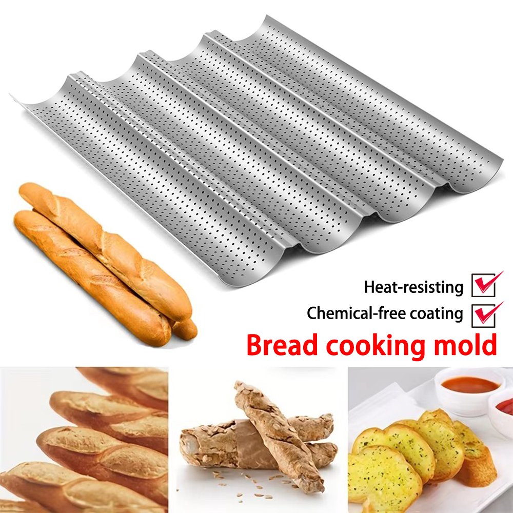 Bakplåt i franskt bröd, non-stick-beläggning, kolstål, perforerad baguetteplåt, 3/4 -vågsbröd, bakform, bakplåt, bakverktyg
