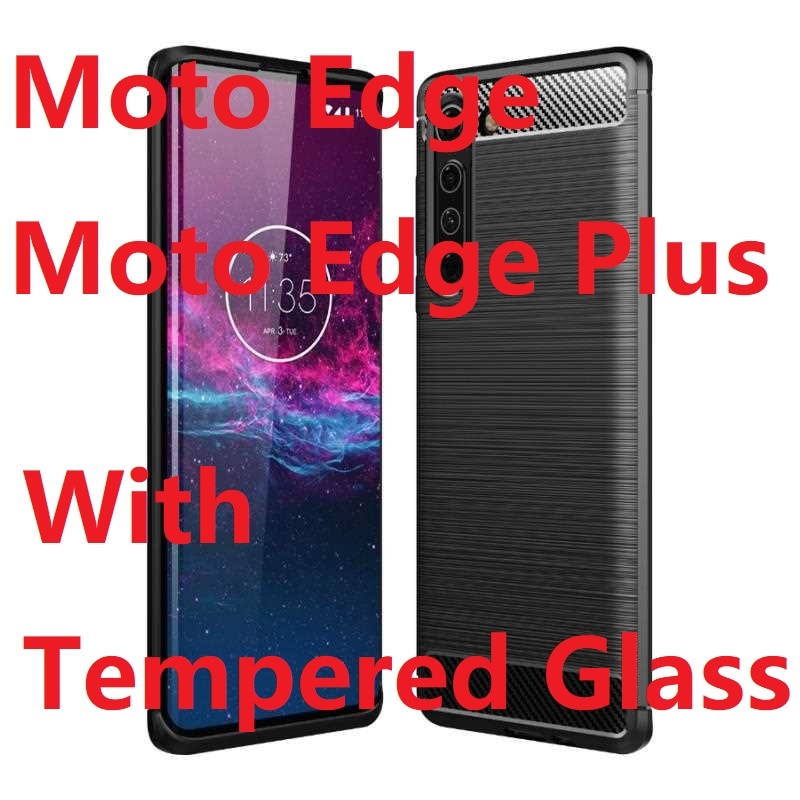 Armor Phone Cases For Motorola Edge Plus Case + Tempered Glass Soft Gel Skin Protection Carbon Fiber Moto Edge Silicon Covers