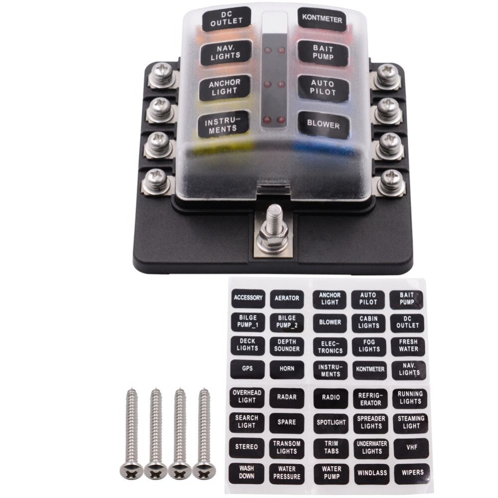 8 Way Blade Fuse Box Holder with LED Light Damp-Proof Block Marine Car Boat Automotive Auto Blade Fuse